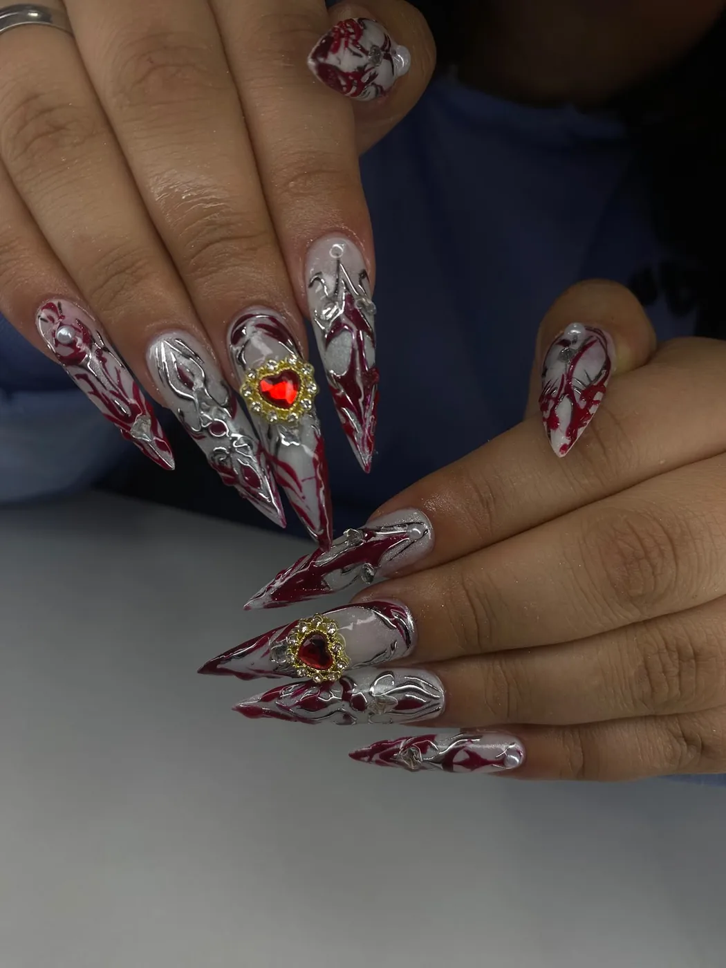 Soft gel: Rojo y plateado